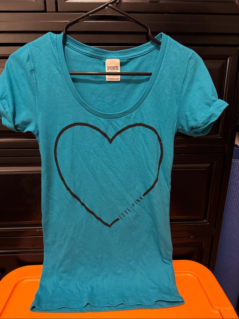 PINK Bright Teal Short Sleeve Logo Tee
